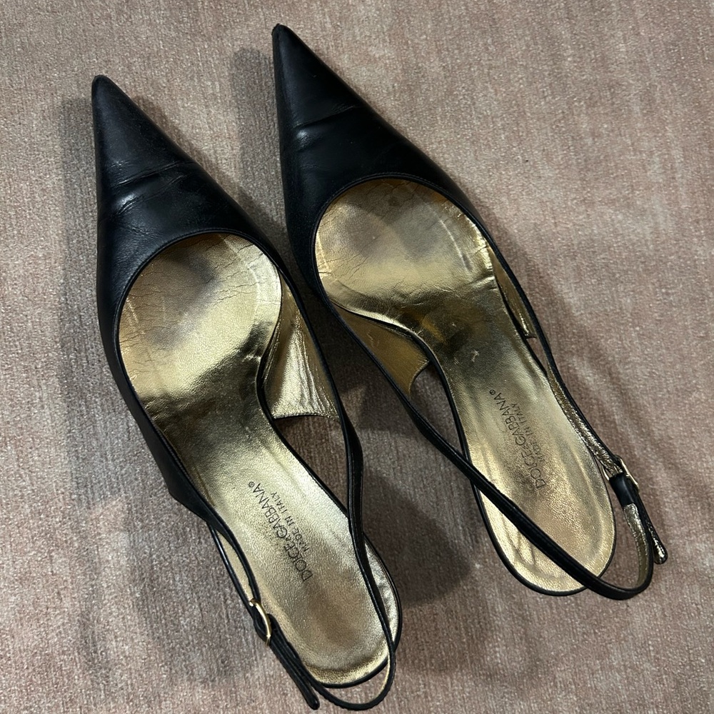 Dolce & Gabanna Black Leather Slingback Kitten Heels